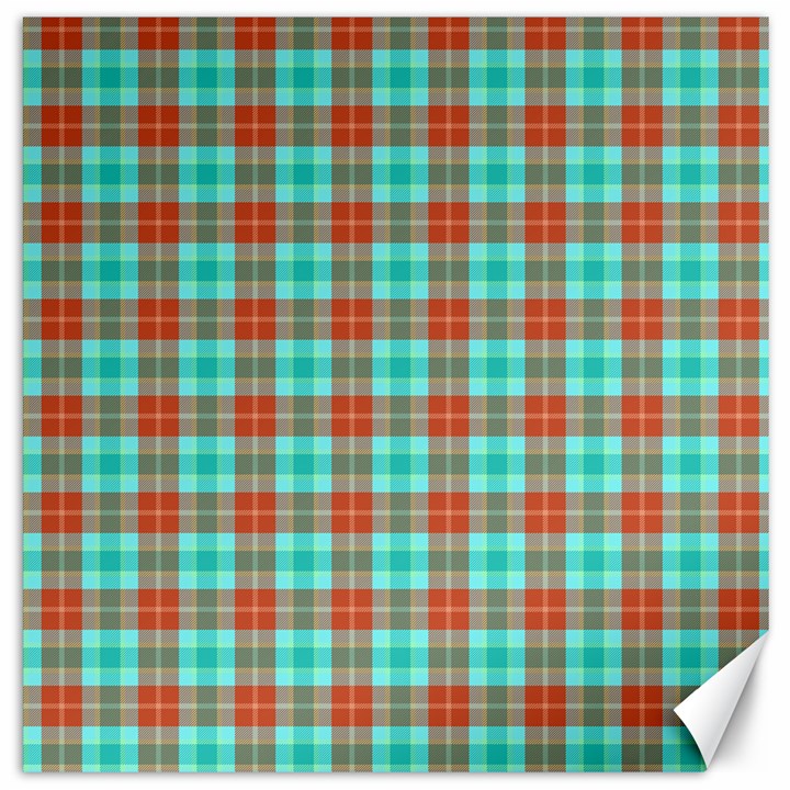 Aqua Orange Plaid Canvas 12  x 12  