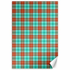 Aqua Orange Plaid Canvas 12  X 18   by snowwhitegirl