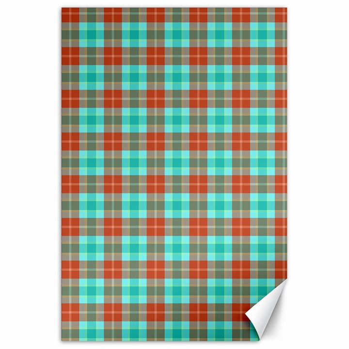 Aqua Orange Plaid Canvas 20  x 30  