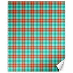 Aqua Orange Plaid Canvas 11  X 14   by snowwhitegirl