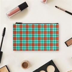 Aqua Orange Plaid Cosmetic Bag (small) by snowwhitegirl