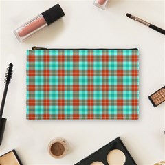 Aqua Orange Plaid Cosmetic Bag (medium) by snowwhitegirl