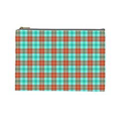 Aqua Orange Plaid Cosmetic Bag (large) by snowwhitegirl