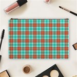 Aqua Orange Plaid Cosmetic Bag (Large) Front