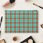 Aqua Orange Plaid Cosmetic Bag (Large) Back