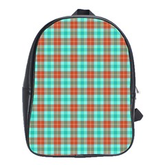 Aqua Orange Plaid School Bag (large) by snowwhitegirl