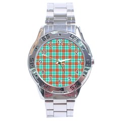 Aqua Orange Plaid Stainless Steel Analogue Watch by snowwhitegirl