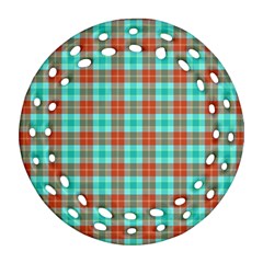 Aqua Orange Plaid Ornament (round Filigree)