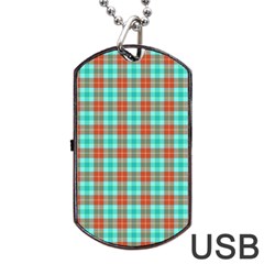 Aqua Orange Plaid Dog Tag Usb Flash (two Sides) by snowwhitegirl