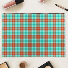 Aqua Orange Plaid Cosmetic Bag (xxl) by snowwhitegirl