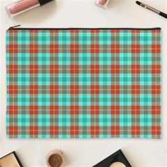 Aqua Orange Plaid Cosmetic Bag (xxxl) by snowwhitegirl