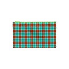 Aqua Orange Plaid Cosmetic Bag (xs) by snowwhitegirl