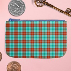 Aqua Orange Plaid Large Coin Purse by snowwhitegirl