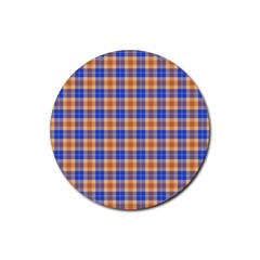 Orange Blue Plaid Rubber Coaster (round)  by snowwhitegirl