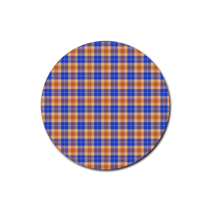 Orange Blue Plaid Rubber Coaster (Round) 