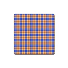 Orange Blue Plaid Square Magnet by snowwhitegirl