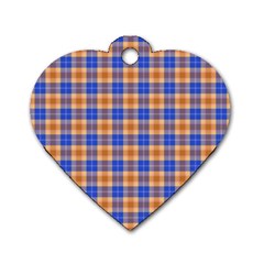 Orange Blue Plaid Dog Tag Heart (one Side) by snowwhitegirl