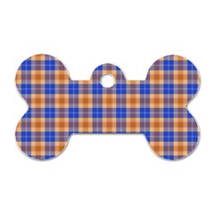 Orange Blue Plaid Dog Tag Bone (one Side) by snowwhitegirl