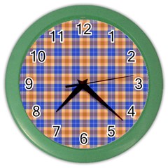 Orange Blue Plaid Color Wall Clock by snowwhitegirl