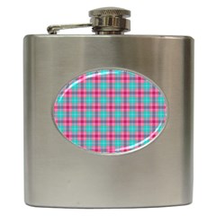 Blue Pink Plaid Hip Flask (6 Oz) by snowwhitegirl