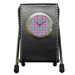 Blue Pink Plaid Pen Holder Desk Clock by snowwhitegirl