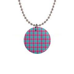 Blue Pink Plaid Button Necklaces by snowwhitegirl