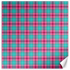 Blue Pink Plaid Canvas 16  X 16   by snowwhitegirl