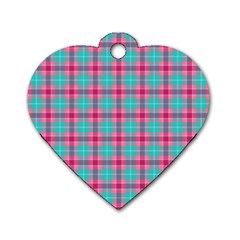 Blue Pink Plaid Dog Tag Heart (two Sides) by snowwhitegirl