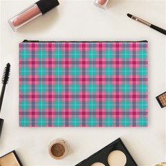 Blue Pink Plaid Cosmetic Bag (large)