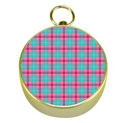 Blue Pink Plaid Gold Compasses by snowwhitegirl