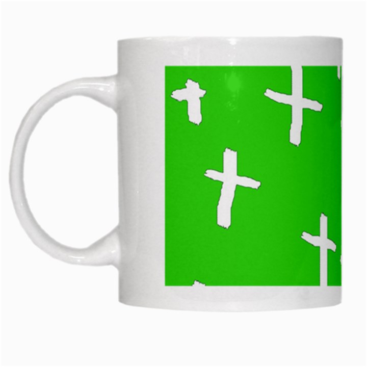 Green White Cross White Mugs