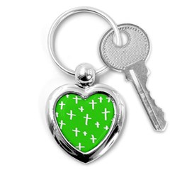 Green White Cross Key Chains (heart)  by snowwhitegirl