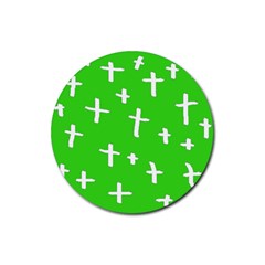 Green White Cross Rubber Round Coaster (4 Pack)  by snowwhitegirl