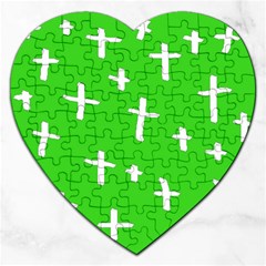 Green White Cross Jigsaw Puzzle (heart) by snowwhitegirl