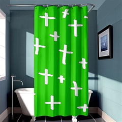 Green White Cross Shower Curtain 36  X 72  (stall)  by snowwhitegirl