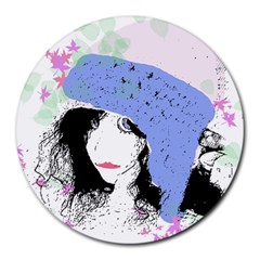 Girl With Hat Round Mousepads by snowwhitegirl