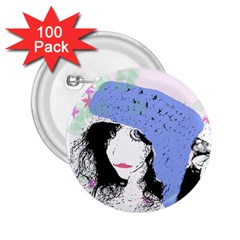 Girl With Hat 2.25  Buttons (100 pack) 