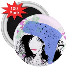 Girl With Hat 3  Magnets (100 pack)