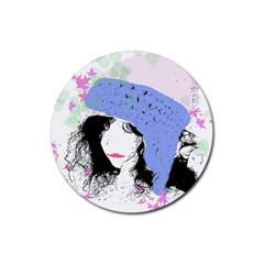 Girl With Hat Rubber Coaster (round)  by snowwhitegirl