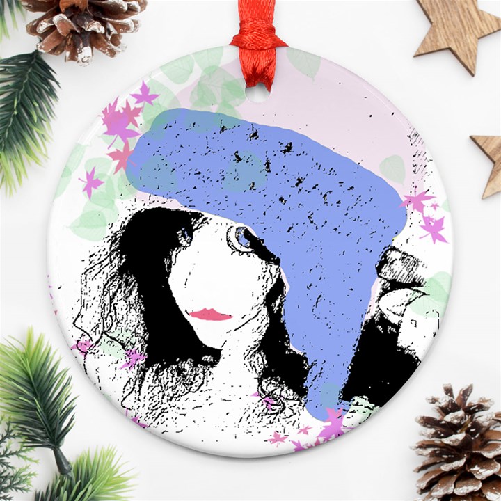 Girl With Hat Round Ornament (Two Sides)