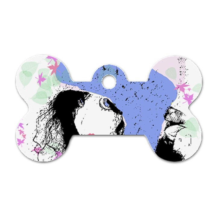 Girl With Hat Dog Tag Bone (Two Sides)