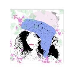 Girl With Hat Small Satin Scarf (square) by snowwhitegirl