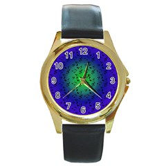 Blue Music Green Moon Round Gold Metal Watch