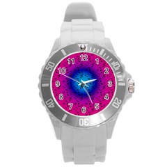 Pink Music Blue  Moon Round Plastic Sport Watch (l) by snowwhitegirl