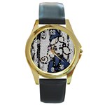 Pixie Girl Stained Glass Round Gold Metal Watch Front