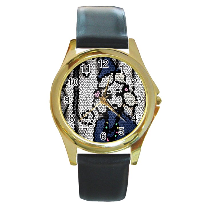 Pixie Girl Stained Glass Round Gold Metal Watch