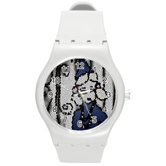 Pixie Girl Stained Glass Round Plastic Sport Watch (m) by snowwhitegirl