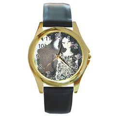 Dolls Stained  Glass Round Gold Metal Watch by snowwhitegirl