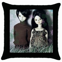 Dolls In The Grass Throw Pillow Case (black) by snowwhitegirl