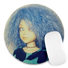 Blue Hair Boy Round Mousepads by snowwhitegirl